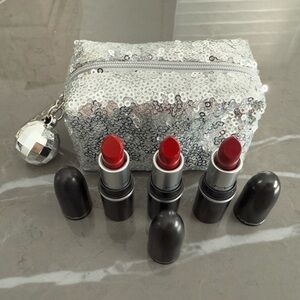 MINI MAC LIPSTICK KIT - RED MATTE - 3 COLOURS WITH MAKEUP BAG